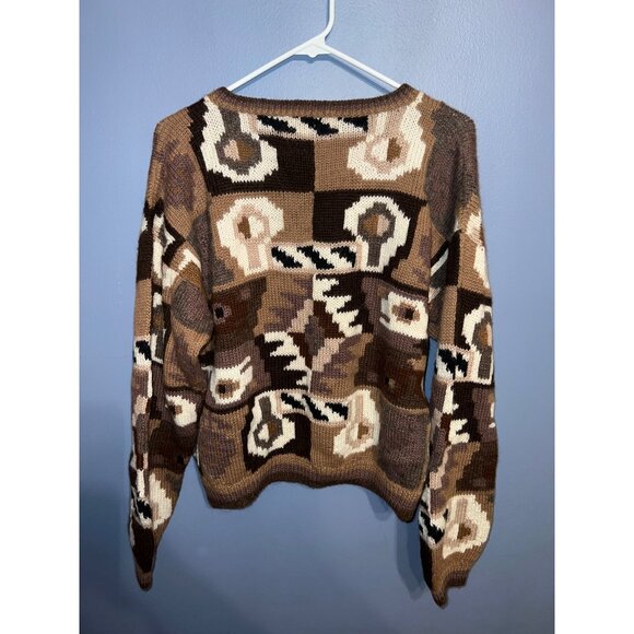 VTG The Peruvian Connection Art To Wear Multi Colored Cardigan SZ L 100% Alpaca - Picture 8 of 9